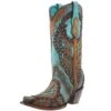 Corral Women's Tan Embroidery-Turquoise Overlay 13 In Top Snip Toe Boot