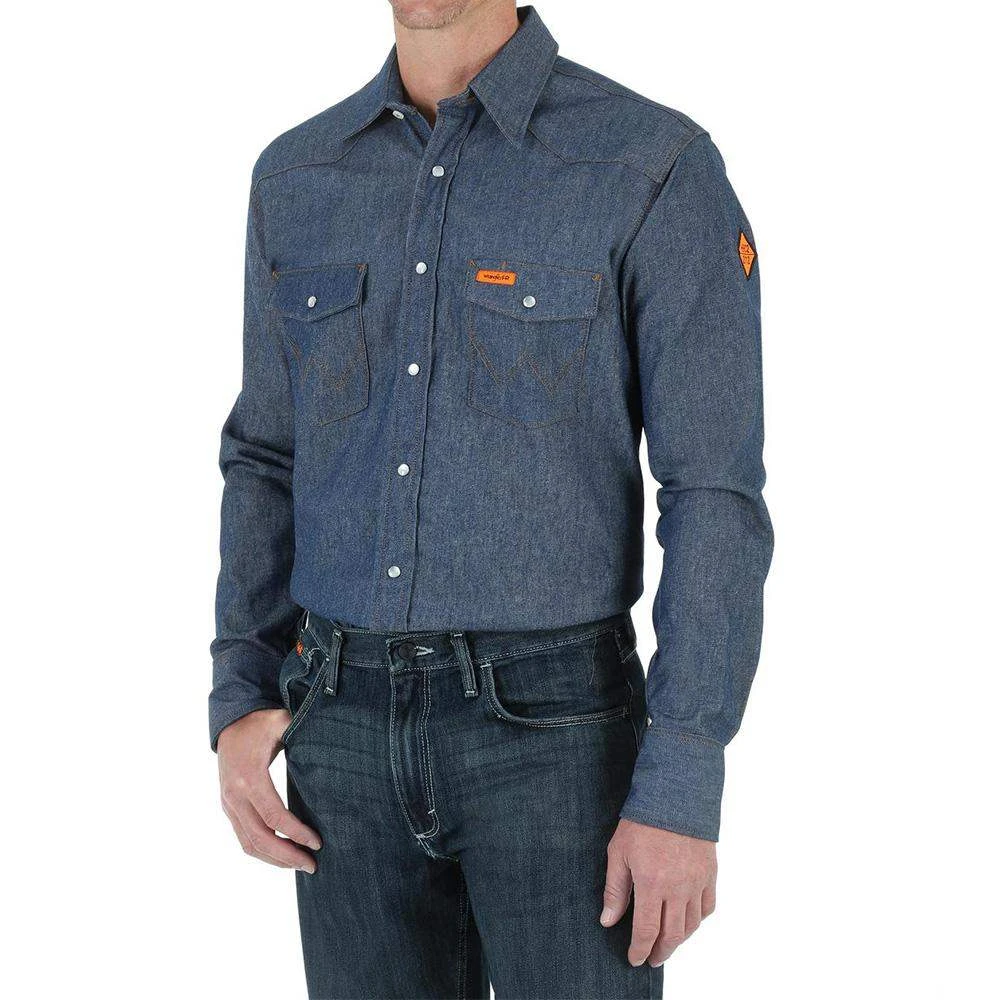 Wrangler Mens FR Flame Resistant Long Sleeve Twill Work Shirt 1 Wrangler Mens FR Flame Resistant Long Sleeve Twill Work Shirt