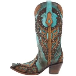 Corral Women's Tan Embroidery-Turquoise Overlay 13 In Top Snip Toe Boot -Ariat Sales Shop C3943 03