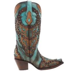 Corral Women's Tan Embroidery-Turquoise Overlay 13 In Top Snip Toe Boot -Ariat Sales Shop C3943 05